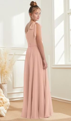 One Shoulder Junior Bridesmaid Dresses for Teen Girls Chiffon Flower Girl Dress Tie Strap Pageant Gown4