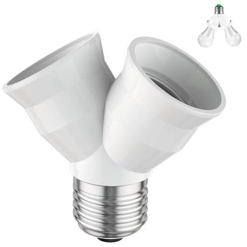 TECHZOCO Casquillo de bombilla divisor E27, Adaptador Bombilla divisor de 2 vías, Casquillo para lámparas doble, Divisor de bombillas LED, Carga máxima por casquillo 15 W, IP20, 2 Bombillas en 1
