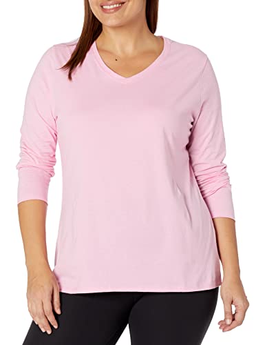 Just My Size Women's Plus Size Vneck Long Sleeve Tee, Pink Swish, 3X