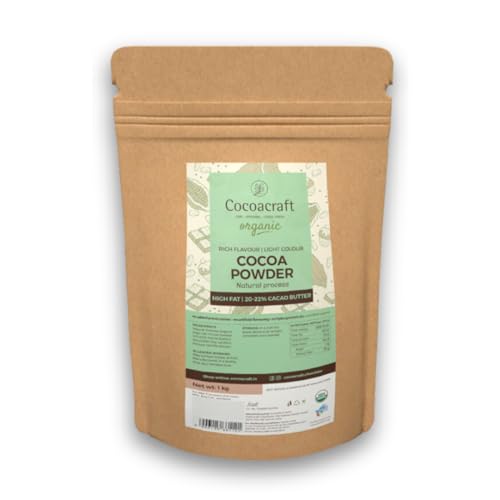 Image of Cocoacraft Light Organic Cocoa Powder with 20% Cacao Butter (1KG) 100% Natural Process | Handmade Artisanal Cocoa Powder from Kerala | Used in Baking, cooking, etc.