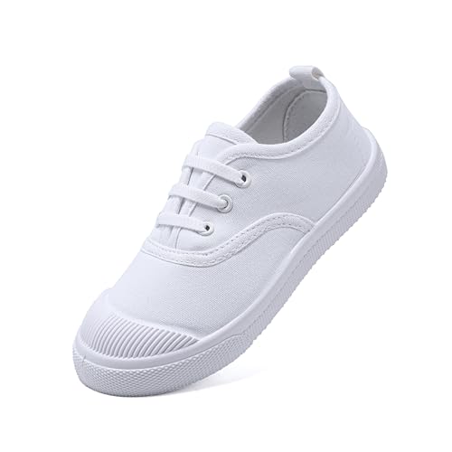 Toddler Kids White Canvas Shoes for Boys Girls Sneakers Slip-on Comfortable Fashion Light Weight Skin-Friendly Causal Running Tennis Shoes (Toddle/Little Kids/Big Kids)