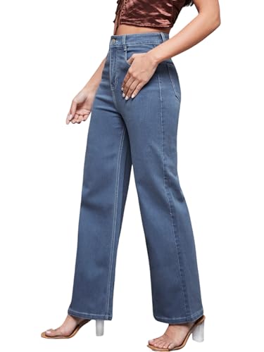 Image of Miss Chase Women's Wide-Leg High-Rise Regular-Length Stretchable Shaping Denim Jeans