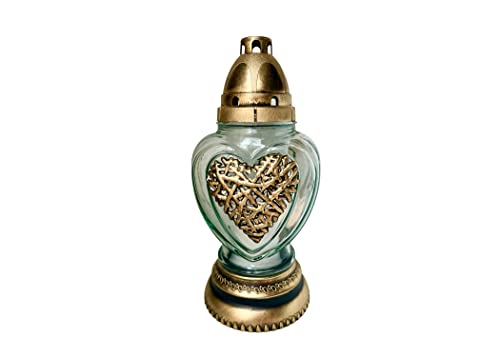 Cemetery Memorial Candle - Gravesite Remembrance Decoration - Unique Traditional Decorative White Glass Candle with Thorn Heart (H:10.25 inch x 5 inch) (1PACK)
