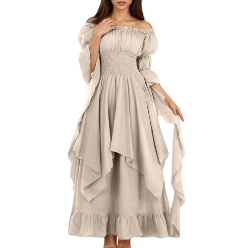 Disfraces de Halloween, vestido gótico medieval para mujer, elegante disfraz de cosplay, vestido de bruja de Halloween, traje de actuación histórica, beige, S