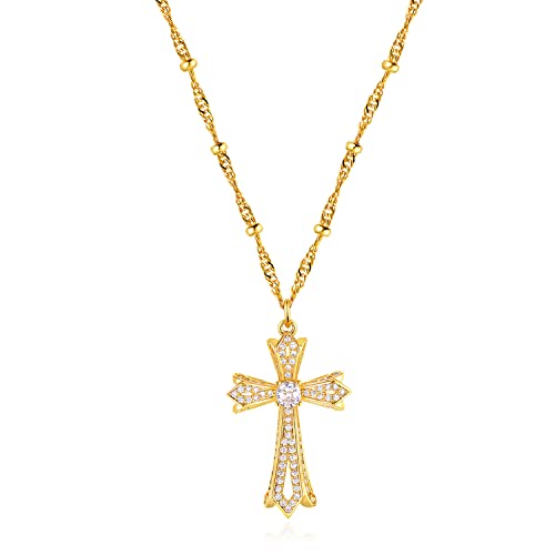 Mevecco Gold Cross Necklace 18K Gold Plated Cubic Zircon Cross Pendent Necklace Handmade Simple Dainty Chain Necklace Everyday Jewelry #TOP11