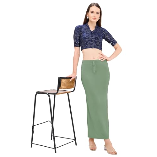Image of DESI GIRL Satin Shimmer Stretchable Saree Shapewear Petticoat with Drawstring for Women | Mermaid fit Saree Petticoat with Side Slit for Easy Movement | Saree Shaper | Long inskirt