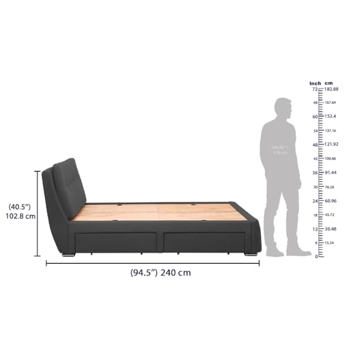 Image of Wakefit Bed | King (78 X 72) Solid Wood Bed, Upholstered, with Storage, 3 Year Warranty - Lanta - Omega Ash Grey