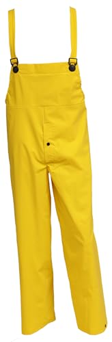 Image of Tingley O53107 Industrial Work Overalls, MD, Yellow | 35 mm PVC on Polyester, Waterproof Weather Resistant Workwear, Adjustable Elastic Suspenders, Snap fly front overalls
