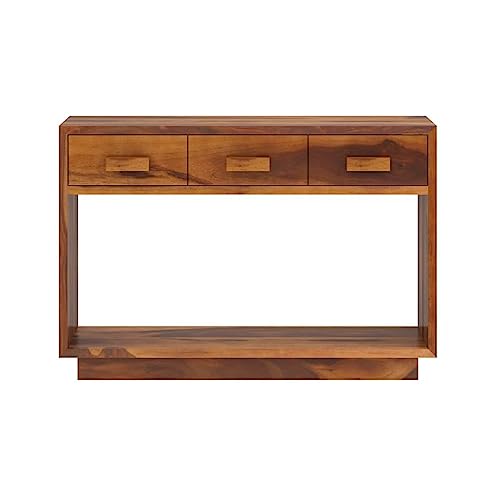 Image of Solid Sheesham Wood Console Table for Living Room | Entryway Hallway Sofa & Fish Tank Table with 3 Drawers & Shelf Storage | Rosewood Honey Finish