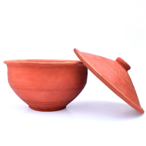 Huge Products World 1 Litre Handcrafted Earthenware Mitti Curd Pot with Lid for Kitchen,Terracotta Clay Dahi Handi for Setting/Serving/Cooking Rice,Traditional Biryani Pot | Brown, Set of 1