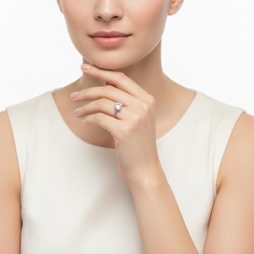 Image of Choose Your Gemstone Delicate Hidden Halo Diamond CZ Ring 925 Sterling Silver Round Shape Petite Engagement Rings Minimal Modern Design Birthday Gift Wedding Gift US Size 4 to 12