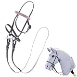 LarDen Hobby Horse Trense mit Zügeln | Komplettes Kunstlederzaumzeug Grau mit Pink Stirnriemen | Hobbyhorse Zubehör | für Steckenpferd, Stockpferd, Hobby Horsing, Spielpferd