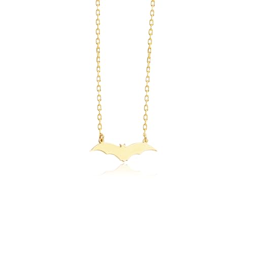 Tiny Gold Bat Necklace, 925 Sterling Silver 14K Gold Plated - Cute Spooky Bat Jewelry, Perfect Halloween Gifts, Minimalist Gothic Charm