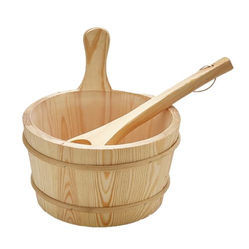 Fyrdyn Juego de Sauna - Accesorios De Madera Para Cubos De Sauna | Capacidad Antifugas 4 Litros Accesorios De Baño De Madera Para Casa Terraza Hotel Apartamento Baño De Vapor Exterior Baños