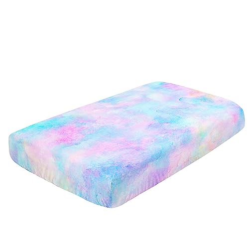 Image of Crib Bedding Set, 3-Piece Nursery Crib Bundle with Comforter, Crib Sheet & Skirt, Watercolor Butterfly Printed Bedding for Baby Boys & Girls (Butterfly Purple)