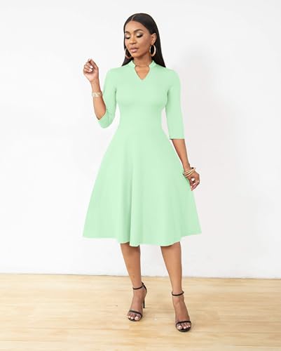 Image of Nmoder Casual Dresses for Women Semi Formal Fit and Flare 3 /4 Sleeve A-line Church Work Dress with Pockets