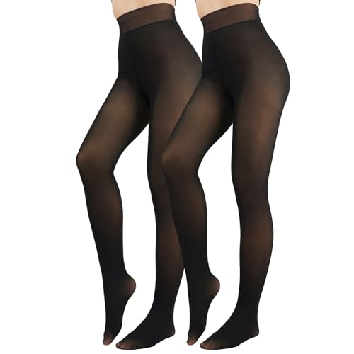 Image of X-CHENG Fleece Lined Tights Sheer Women - Fake Translucent Warm Pantyhose Leggings Sheer Thick Tights for Winter