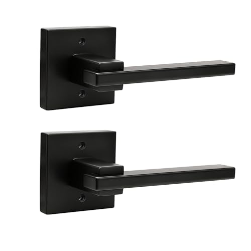 Image of Orger 2 Pack Matte Black Dummy Door Handle Non-Functioning Door Lock, Dummy Door Lever with Square Rosette, Black Interior Door Handle for Left and Right Hand Use