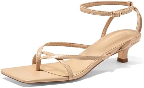 Coutgo Womens Strappy Low Kitten Heels Sandals Open Square Toe Flip Flop Summer Dress Party Shoes