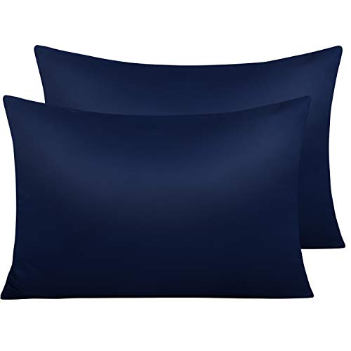 NTBAY 2 Pack Zippered Satin Pillow Cases for Hair and Skin Luxury King Hidden Zipper Pillowcases Set of 2, 50x90 cm, Navy