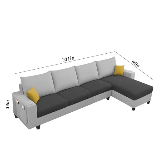 Image of Casaliving Porto RHS 6 Seater L Shape Sofa Set for Living Room (Black Grey Fabric) Premium Velvet Fabric Sofa Set