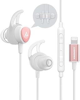 ADPROTECH Lightning Headphones Earphones Magnetic Earbuds in-Ear MFi Certified with Microphone Controller for Sports Workout Compatible with iPhone 14/13/12/11/Pro Max/Xr/Xs Max/X Rose Gold
