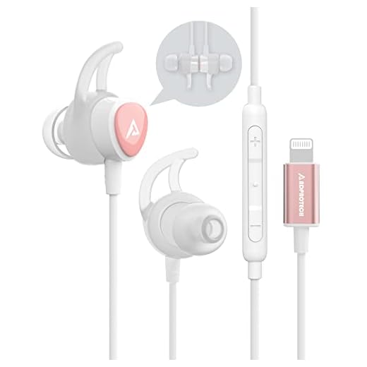 ADPROTECH Lightning Headphones Earphones Magnetic Earbuds in-Ear MFi Certified with Microphone Controller for Sports Workout Compatible with iPhone 14/13/12/11/Pro Max/Xr/Xs Max/X Rose Gold