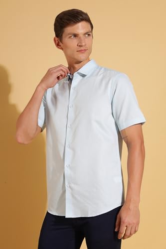 Image of Fyltr Men's Regular Fit Cotton Blend Shirt - Half Sleeve | Stylized Collar Band | Formal Shirts for Men