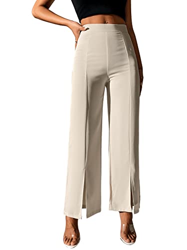 SweatyRocks Women's Elegant High Waisted Split Hem Long Pants Straight Leg Zipper Fly Work Office Trousers