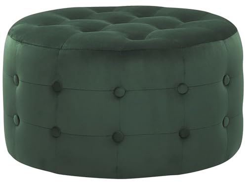 Beliani Ottoman 30 x 55 cm Rond Chesterfield en Velours Vert Foncé Rembourré Chic Tampa