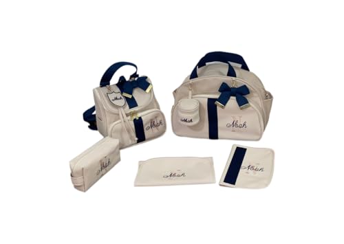Kit de Bolsas Maternidade personalizado Premium, 6 Peças, Bege e Azul Marinho, com Personalização