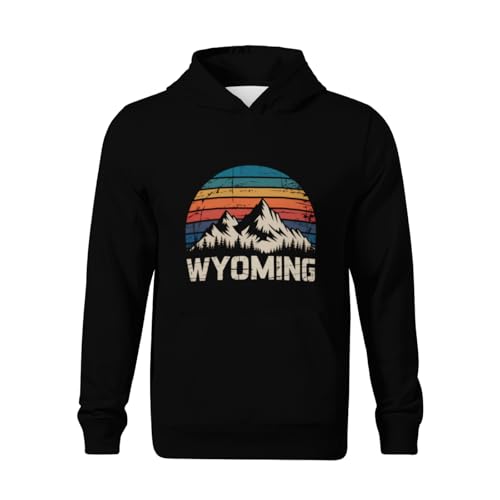 Kids Wyoming Retro Vintage Rocky Mountains Nature Hiking Boys Girls Lightweight Kangaroo Pocket Fleece Hoodies2