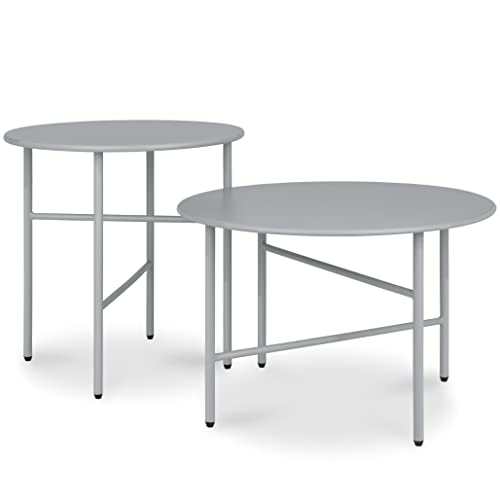 bomoe 2er Set Beistelltisch Outdoor Gartentisch Rund Kratzfeste Oberfläche - Stabiler Wohnzimmer Couchtisch Leicht In- & Outdoor Balkon Tisch Terrasse - Grau Nachttisch Bett Schlafzimmer Finn