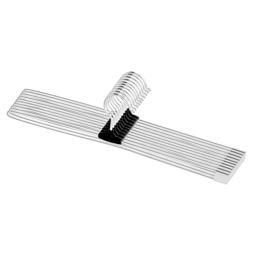 ROLLYWARE Premium 100% Stainless Steel Push Clip Lockable Technology Hangers for Clothes Velvet, Trouser, Saree, Pants Skirt Wardrobe Pack of 10