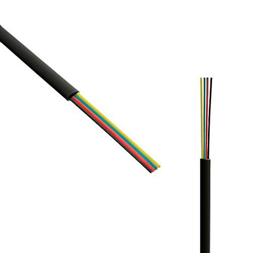 1000\' FT Flat Telephone Modular Cable Black 4 Conductor Wire Copper Flat 26 AWG Stranded Telephone Line Audio Data Signal Jack RJ-11 Hook-Up Extension Cord, Bulk Roll with No Connectors