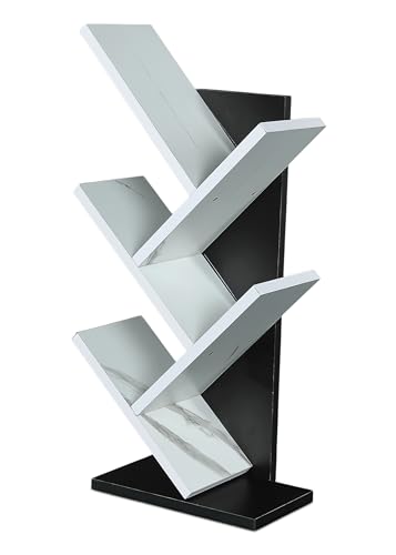Image of SBF Furniture Tree Bookshelf Floor Standing Bookcase Free Standing Multipurpose Storage Rack for Books Magazines Organizer Showcase DIY (5 Tier - BK&WH, 5 Tier)
