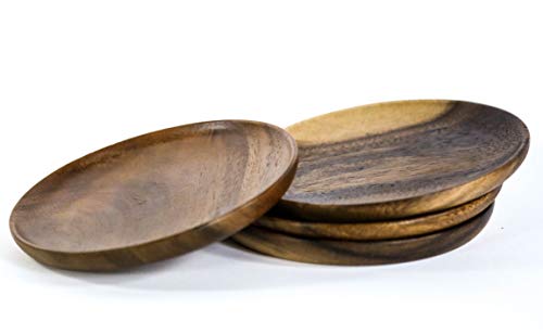 Kevin Home Round Acacia Wood Serving Plates, Dinnerware set of 4, Natural tableware