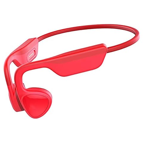 XJPB Bone Conduction Earphones TWS IPX8 Waterproof Wireless Bluetooth Headphones with Mic Memory 8G Card Headset Swimming Earphone,Red Cover