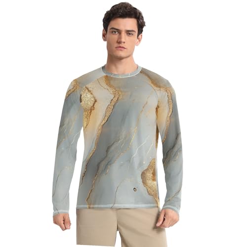 Marble Gold Silver Shirts Summer UPF 50+ Slim fit Elasticity Rash Guard Long Sleeve Running