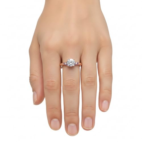 Image of Choose Your Gemstone Petite Dome Engagement Ring Rose Gold Plated Round Shape Petite Engagement Rings Everyday Jewelry Wedding Jewelry Handmade Gifts for Wife US Size 4 to 12