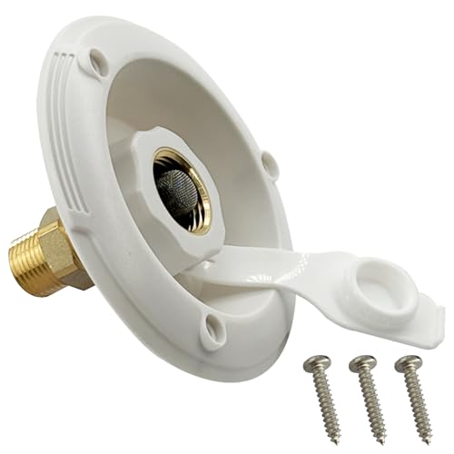 Image of RV City Water Inlet with Check Valve 3 /4'' NH Female to 1 /2'' NPT Male Thread RV Water Connection Fittings Replacement for Dust Plug RV Camper (White)
