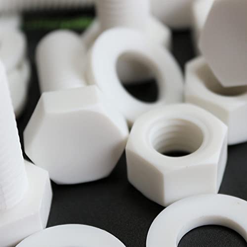 Image of 20x White PP Hex Head M12 x 30 mm Plastic Bolts, Nuts & Washers (15 /32 x 1 3 /16 in)