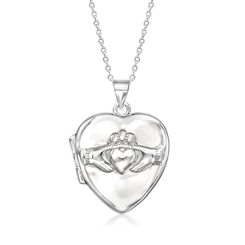 Ross-Simons Italian Sterling Silver Claddagh Heart Locket Necklace. 16 inches