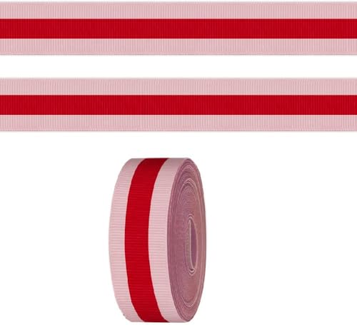 CHMOART Wedding Pink Red Ribbon for Crafting 3/5 Inch Grosgrain Ribbons Anniversary Holiday Ribbons for Gift Wrapping Hair Bow Accessories DIY Sewing