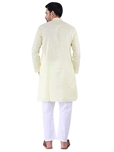 Image of JEXI Men's Cotton Blend Solid Kurta Pyjama Set - Knee-Length, Mandarin Collar, Full Sleeve, Ethnic Wear