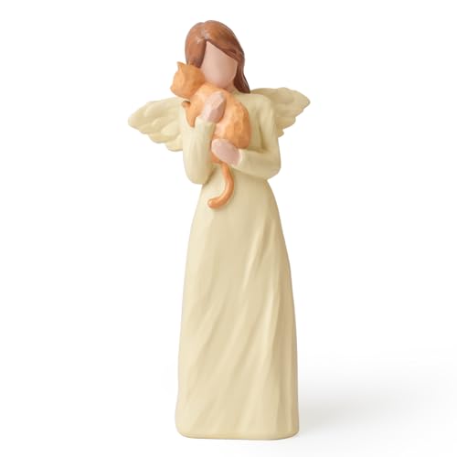 NANAOUS Figuras de ángel de gato naranja, regalos conmemorativos de gato por pérdida, estatua de ángeles de la guarda, regalo de recuerdo de condolencias para mujeres amantes, coleccionable pintado a