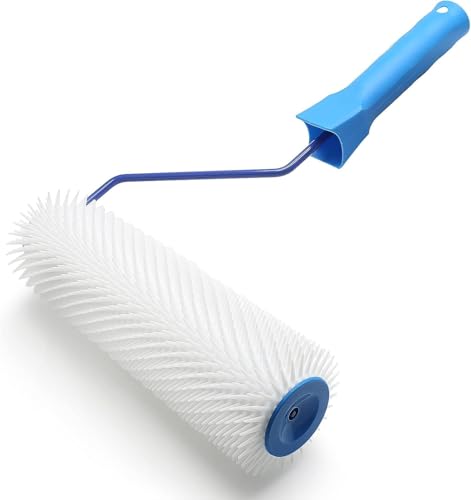 Image of 9 Inch Spiked Roller for Self Leveling Cement, Epoxy Floor Spike Roller with Red /yellow Handle, White Spikes, Metal Rod for Concrete and Epoxy Applications