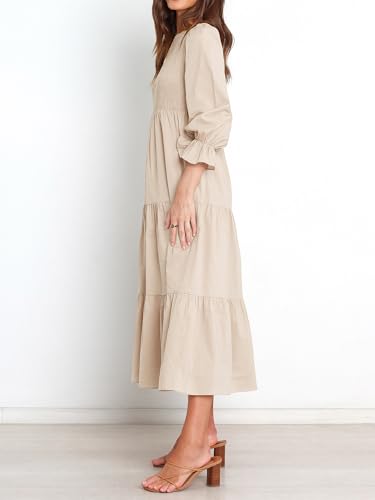 BTFBM Women Casual Long Sleeve Crew Neck Fall Dress Bohemian Relaxed Fit Floral Flowy Maxi Dresses Tiered Cocktail Dress