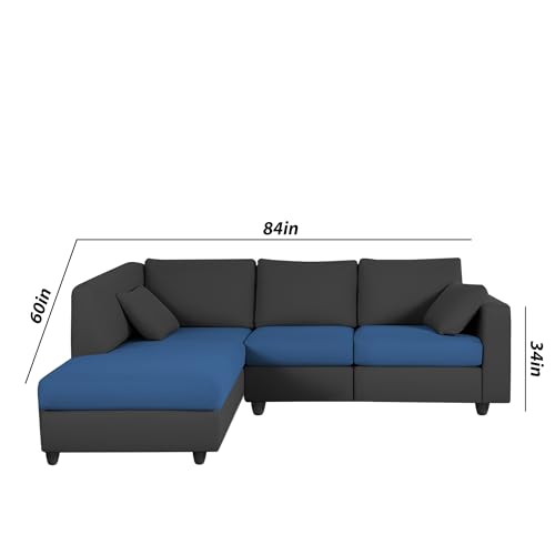 Image of Florian LHS 4 Seater L Shape Sofa Set for Living Room (Blue Black Fabric) Premium Fabric Sofa