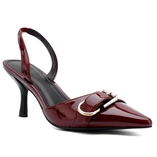 Image of QIV Leopard Kitten Heels Pointed Toe Slingback Heels for Women Closed Toe Pumps with Buckle